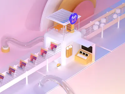 Funkit Studio 3d app boxes cinema 4d factory glass illustration isometric octane render studio