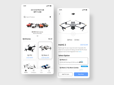 The Drone Store App app app design drone app drone store figma ui ui design uiux