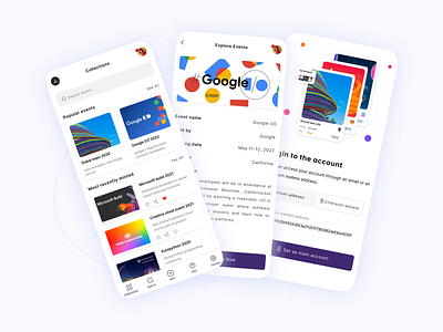 Event Collection app application avanod branding collection design event event collection expo google graphic design login microsoft mint mobile nft subscribe token ui ux