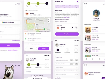 Pet adoption app. animal animation app booking branding cuberto design dog galaxy graphic design halolab illustration logo netguru pet adoption ui ux vector
