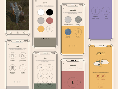 Komode App - Output app branding clothes clothing color fashion kind material number output product size style ui ui design used clothes