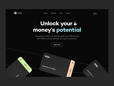 Creda | Premium Debit Card apr banking website branding debit card digital banking finance fintech fintech landing page hero section landing page design marketing page payment personal finance product page productdesign uxuidesign