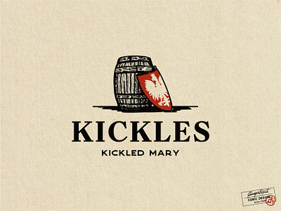 Kickles Cocktail Mix alcohol barrel bird black bloody mary cocktail creative eagle graphic design history illustrator logo pickles polish red serif shield tradition traditional vintage