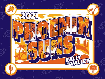 Phoenix Suns - Rally The Valley 2021 brand branding cartoon color design graphic design hero icon illustration mural poster typography ux vector
