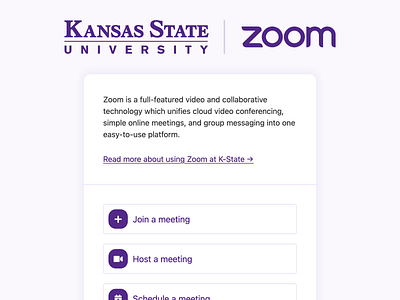 K-State Zoom landing page design landing page