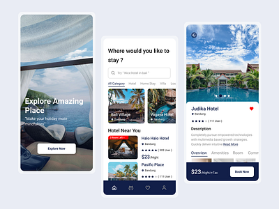 Hotel App - Explore Amazing Place app beach design explore holiday hotel mobile ui vacation