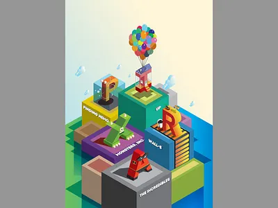 Pixar Isometric Type Fanart 2d 3d cute game graphic design illustration illustrator incredible motion graphics nemo pixar up wall e