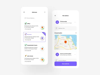 Shoplon | E-commerce UI Kit [ Address 🗺 ] address clean delivery delivery address e commerce location map minimal online shop online store pin product shopping shopping app ui kit