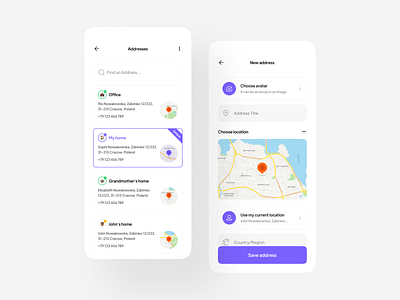 Shoplon | E-commerce UI Kit [ Address 🗺 ] address clean delivery delivery address e commerce location map minimal online shop online store pin product shopping shopping app ui kit