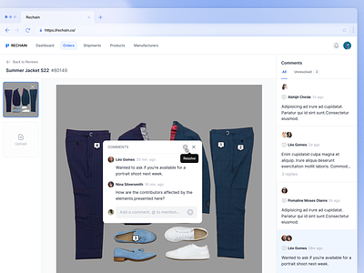 Product Reviews - Inline Annotations with Comments annotations blue case study commenting comments design detail view dialog fashion app figma inline comments light minimal popover saas ui web