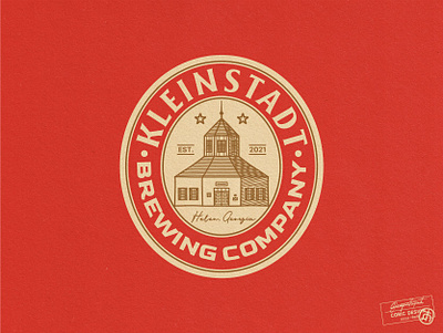 Kleinstadt Brewing american badge beer brewery building classic drawing emblem german germany historical house label logos masculine red retro texas town traditional