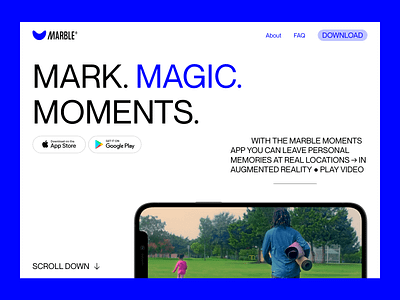 Marble Hero Header Redesign Concept | AR Social Media App ar augmented reality blue clean design hero header landing page minimal social media ar app startup typography ui ui design ux ux design virtual reality vr web web design website