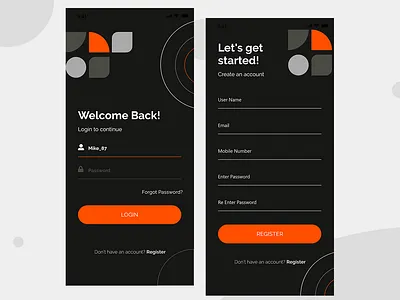 Login & Registration Screen app design branding design graphic design illustration logo mobile app ux