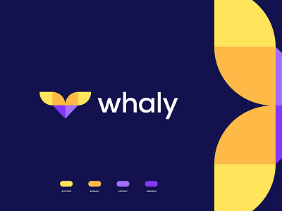 Whaly - Logo Design abstract app logo best logo designer on dribbble best logo on dribbble brand identity branding color scheme geometric icon mark symbol logo logo designer logomark logotype modern logo software logo startup company logo technology vector w whale