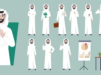 Arab Saudi man character set Premium illustration art branding character design digital art illustration illustrations illustrator logo saudi saudi character ui vector