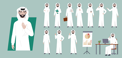 Arab Saudi man character set Premium illustration art branding character design digital art illustration illustrations illustrator logo saudi saudi character ui vector