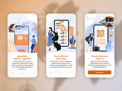 Train ticket onboarding process app branding design flat graphic design illustration on boarding smart app smart ticket ticket train train app travel ui user experience ux vector
