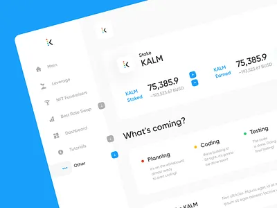 Kalmy staking blockchain blue clean crypto crypto dashboard crypto design dashboard kalmy light mod minimal staking ui ui design ui ux design ux web web design white