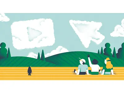 Kids and Youtube arrow children clouds country editorial field friends illustration kids sail ho studio sho studio texture vector video