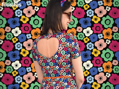 Happy and colorful floral pattern abstract clothing colorful ditsy daisy dress floral flowers liberty pattern design repeat pattern surface pattern designer vector vibrant woman