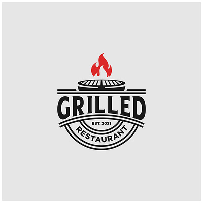 Vintage GRILLED RESTAURANT barbeque grilled logodesign rustic smoke template vector vintage western