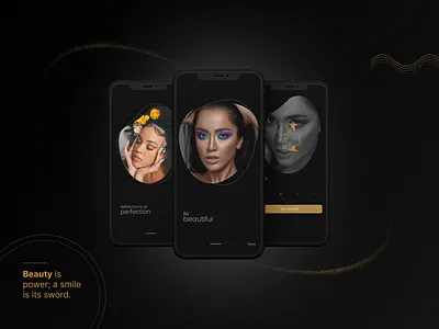Beautician- Beauty App beautician app beauty app black branding bridal package bridal services dark app design design golden illustration illustrator logo package ui ux vector