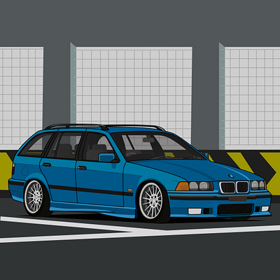 BMW E36 WAGON car design illustration