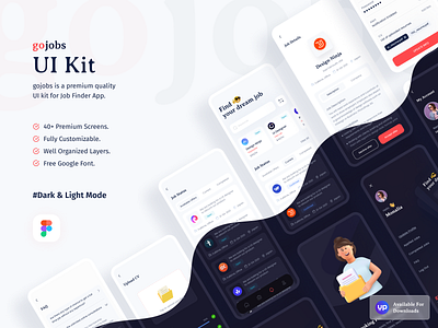 GoJobs - eJobs platform UI Kit app app ui career creative design ejobs hiring ios app job application job finder job listing job portal minimal mobile app mobile app ui online job recruitment ui uidesign ux