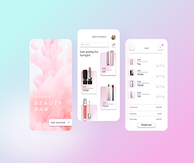 Make up Store app concept app beauty clean cosmetics gradient lipstick makeup mobile pink shop store ux