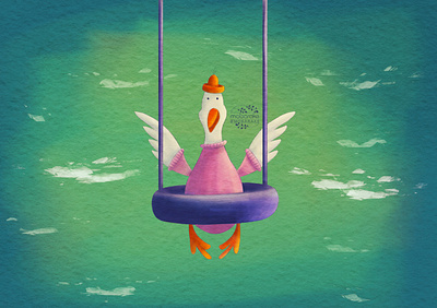 Lovely Goose animal aurora character design clouds happy illustration sky swing