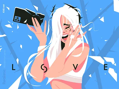 Girl in hysterics illustration angry anxiety character cry crying flat girl hysterics illustration kit8 phone vector woman