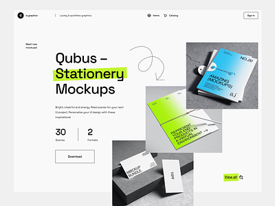 Qubus – Stationery Mockups design download grid header hero landing landing page mockup psd ui ux