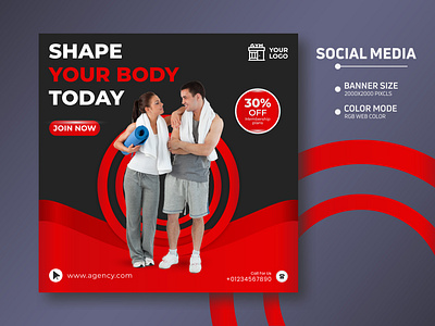 Social Media Gym Sports Banner Template Design banner design branding facebook ad facebook cover graphic design gym ads illustration instagram banner instagram banner template product design social poster sports club web banner yoga zumba