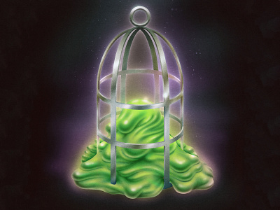 Blob in a Cage airbrush blob cage cartoon design digital drawing editorial editorial art illustration print shiny slime vintage