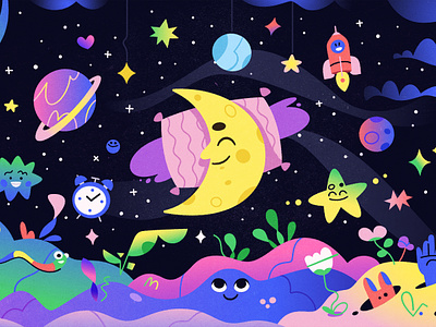 Dream app art branding cartoon character design dream illustration moon planet sleep space star vector