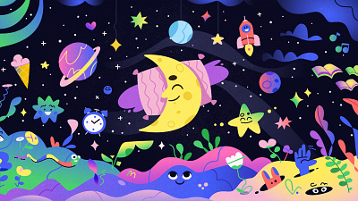Dream app art branding cartoon character design dream illustration moon planet sleep space star vector
