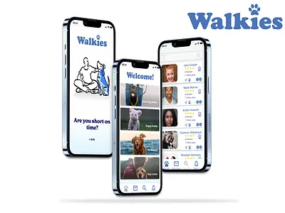 "Walkies" A Trusted Dog Walker App app appdesign casestudy design graphic design illustration productdesign productdesigner ui ux