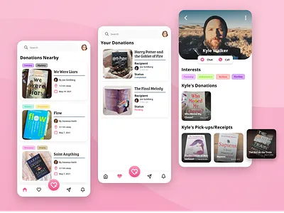 Charming Book Donation App UI aesthetic animation app charming cute design donation app pink ui xd