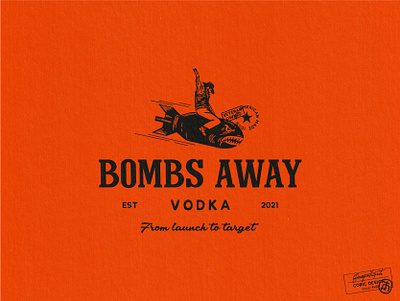 Bombs Away Vodka aircraft american blue branding classic cowboy graphic design liquor logo design military plane playful red shark veteran vintage vodka white wild west
