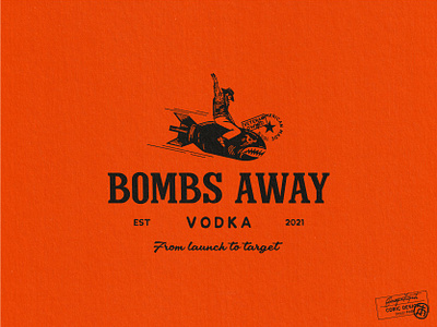 Bombs Away Vodka aircraft american blue branding classic cowboy graphic design liquor logo design military plane playful red shark veteran vintage vodka white wild west