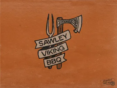 Sawley Viking Bbq battleax bbq brand identity cooking family fire food grill hand drawn illustration local logo meat outdoor retro sans serif takeout vector viking vintage