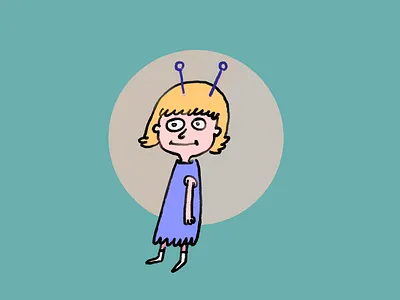 Robot girl antenna drawing girl hand drawn illustration