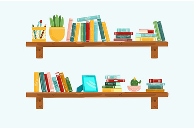 Interior Bookshelves Illustration book bookcase bookshelf bookshelves furniture illustration interior library vector wall