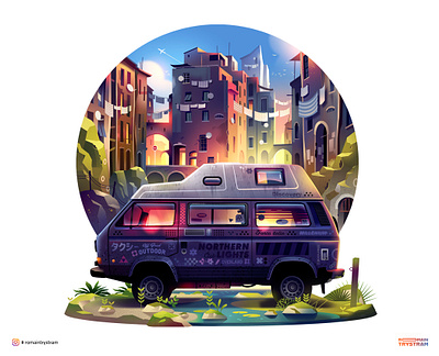 Cinq terres adventure car color combi discovery gradient illustration italia journey offgrid offroad outdoor travel vanlife vehicle
