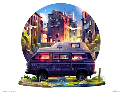 Cinq terres adventure car color combi discovery gradient illustration italia journey offgrid offroad outdoor travel vanlife vehicle