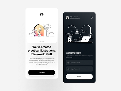 The Odd Illustrations | Mobile Concept adobexd app concept design figma illustration illustrations ios login minimal mobile mobile app procreate sketch the odd ui ux