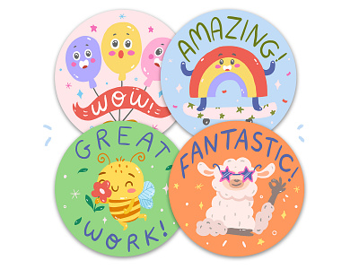 Kid's Reward Badge Stickers art for licensing art licensing cute digital art hand lettering illustration kids illustration photoshop print design procreate sticker design surface design