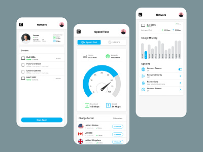 Networking - Speed Test - Mobile App UI Design android app design clean ui cloud devices fiber fiber optic internet ios management modern ui design network router speed test storage ui design ui ux design users wi fi wifi