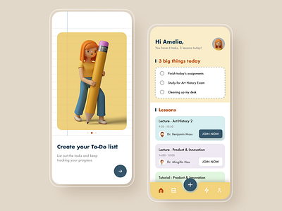 Study Planner App 3d app appdesign design illustration learning planner study ui ux