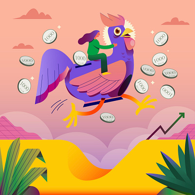 Saving chicken digital editorial finance fintech icon illustration indonesia money plant vector woman